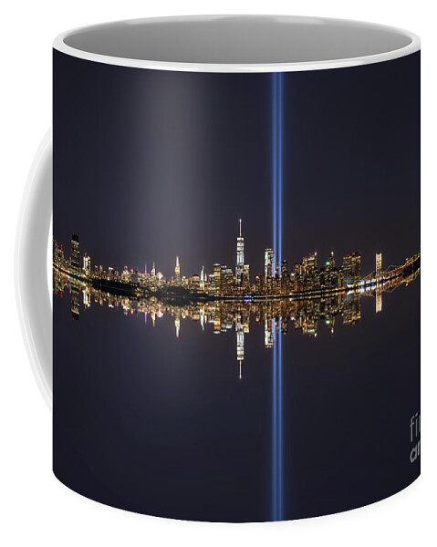 Nyc Coffee Mug featuring the photograph NYC Skyline Tribute In Light Reflections by Michael Ver Sprill