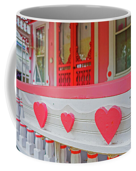 Oak Coffee Mug featuring the photograph Oak Bluffs Cottages Martha's Vineyard MA Cape Cod Autumn Red Hearts by Toby McGuire