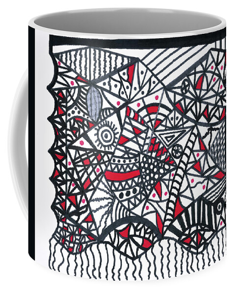 Original Drawing Coffee Mug featuring the drawing Objective Contrast with Red and Silver by Susan Schanerman