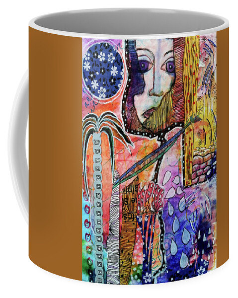 Outsider Art Coffee Mug featuring the mixed media Observing the World through a Crack in the Universe by Mimulux Patricia No