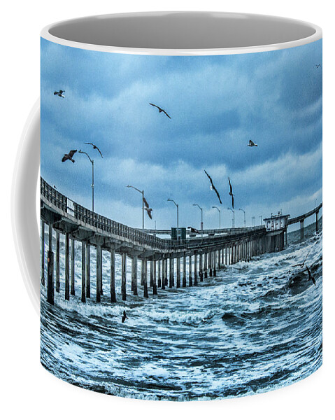 Ocean Beach Fishing Pier Coffee Mug featuring the digital art Ocean Beach Fishing Pier by Daniel Hebard