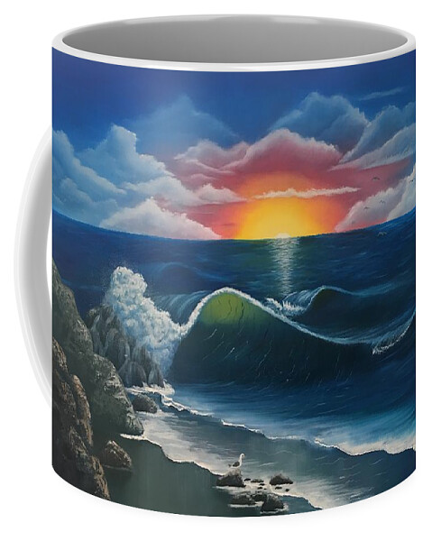 Ocean Coffee Mug featuring the painting Ocean Sunset by Marlene Little