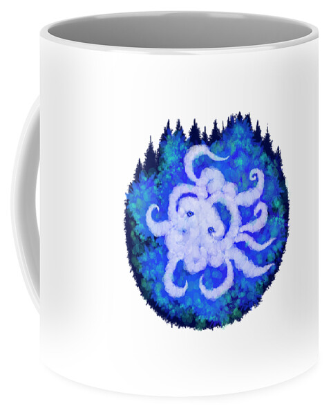 White Coffee Mug featuring the digital art Octopus and Trees by Adria Trail