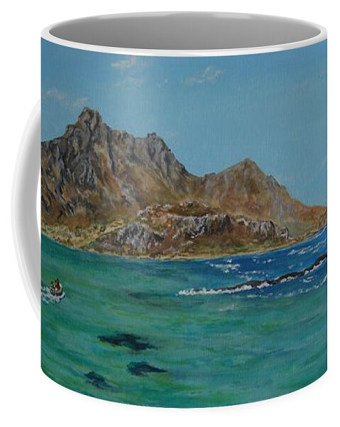 Crete Coffee Mug featuring the painting Off Balos - Crete by David Capon