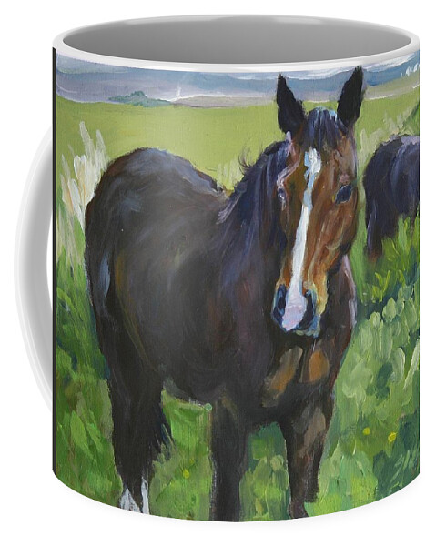 Horses Coffee Mug featuring the painting Oh It's You Again by Sheila Wedegis