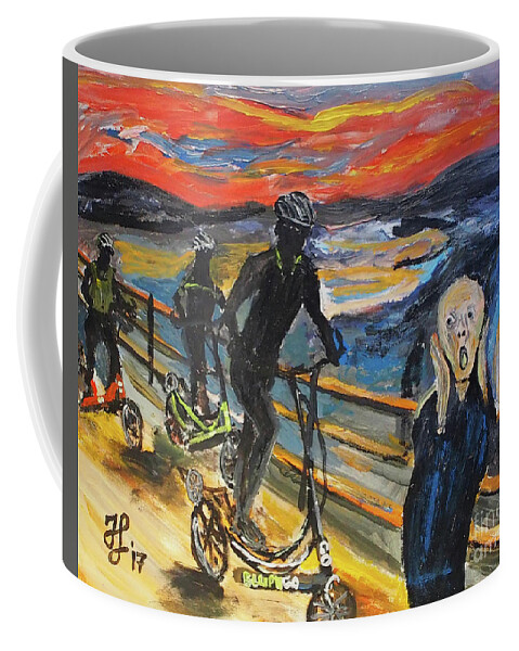#goscream #elliptiart Coffee Mug featuring the painting Oh No,ElliptiGO by Francois Lamothe