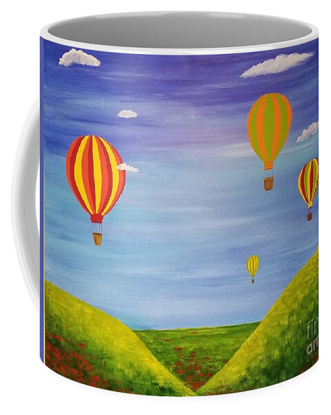 Hot Air Balloon Coffee Mug featuring the painting Oh the Places We Will Go by Jane Chesnut