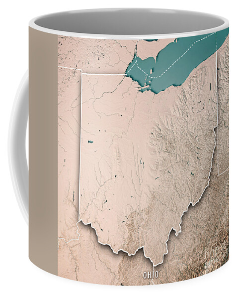 Ohio Coffee Mug featuring the digital art Ohio State USA 3D Render Topographic Map Neutral Border by Frank Ramspott