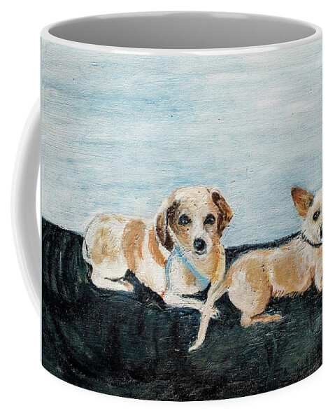 Dogs Chihuahua Dachshund/chihuahua Mix Coffee Mug featuring the painting Oil painting by Lucille Valentino