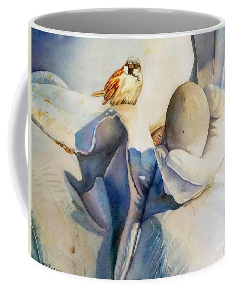 Oiseau Coffee Mug featuring the painting Oiseau Oeuf et Statue by Francoise Chauray
