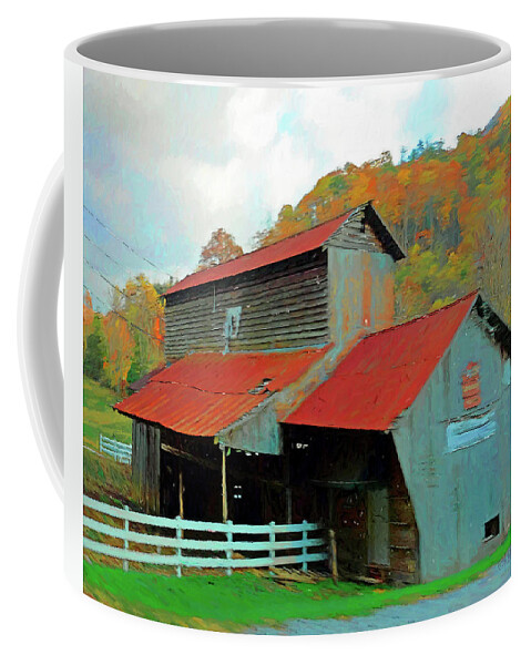 Old Barn Coffee Mug featuring the digital art Old Barn in Autumn Wears Valley by Rebecca Korpita