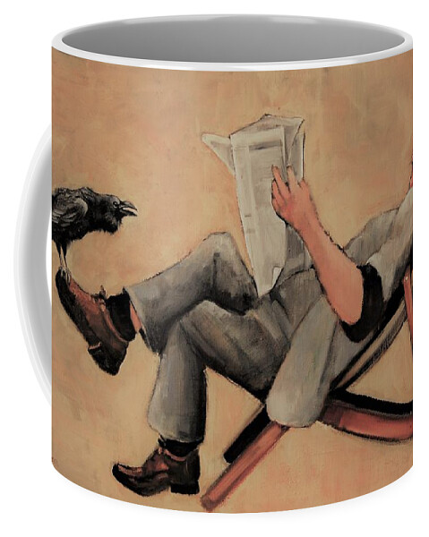 Raven Coffee Mug featuring the painting Old Birds by Jean Cormier