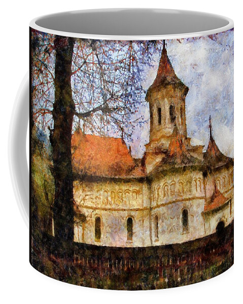 Romania Coffee Mug featuring the painting Old Church with Red Roof by Jeffrey Kolker
