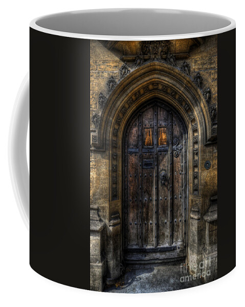 Yhun Suarez Coffee Mug featuring the photograph Old College Door - Oxford by Yhun Suarez