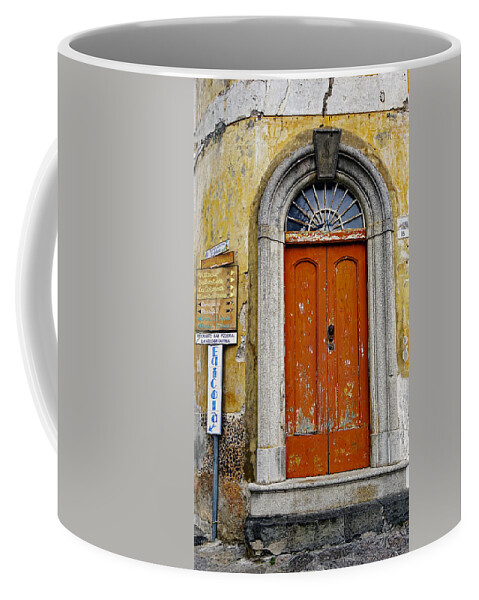 Ravello Coffee Mug featuring the photograph Old Door And Sign In Ravello Italy by Rick Rosenshein