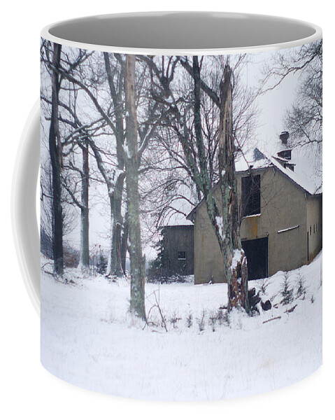 Edwardian Barn Coffee Mug featuring the photograph Old Edwardian Barn In The Winter Snow by Suzanne Powers