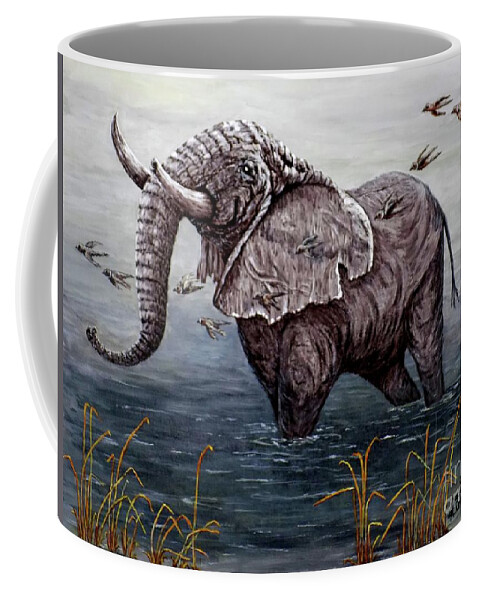 Old Elephant Coffee Mug featuring the painting Old Elephant by Judy Kirouac