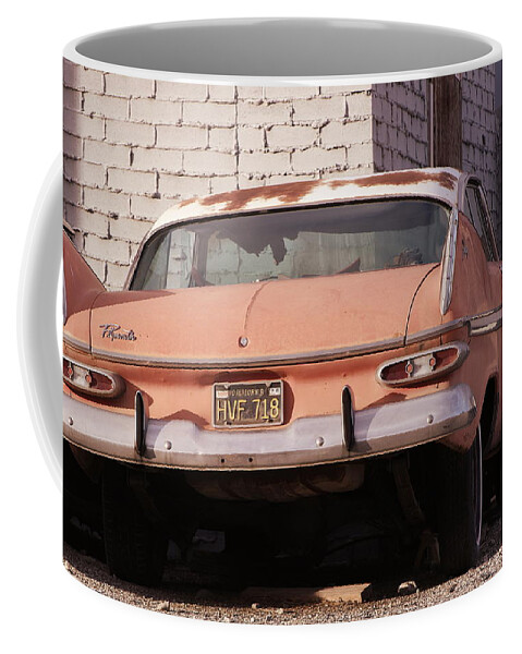 Classic Plymouth Coffee Mug featuring the photograph Old Faded Red Plymouth in Sunset Tones by Colleen Cornelius