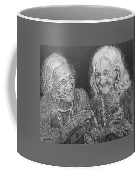 Women Coffee Mug featuring the drawing Old Friends, Smokin' and Jokin' 2 by Quwatha Valentine
