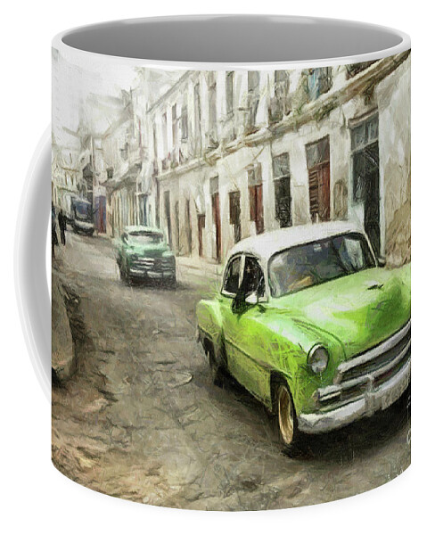 Car Coffee Mug featuring the drawing Old Green Car by Daliana Pacuraru