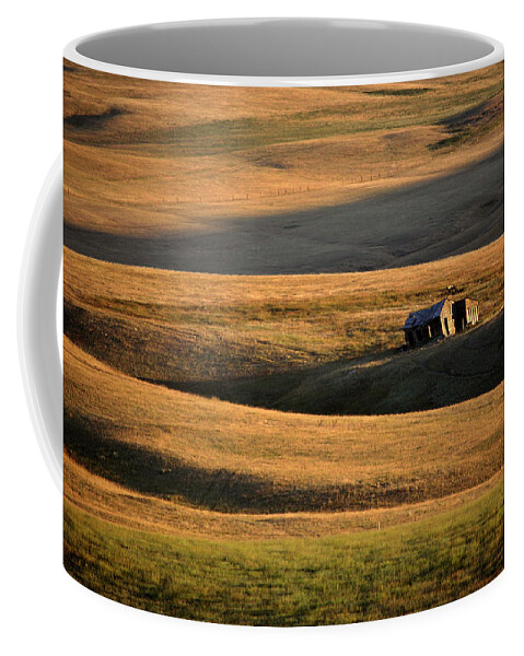 Foothills Coffee Mug featuring the digital art Old ranch buildings in Alberta by Mark Duffy