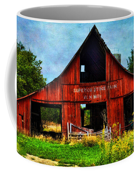 Architecture Coffee Mug featuring the photograph Old Red Barn and Wild Sunflowers by Anna Louise