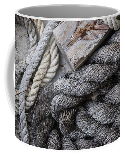 Ropes Coffee Mug featuring the photograph Old ropes on dock by Elena Elisseeva