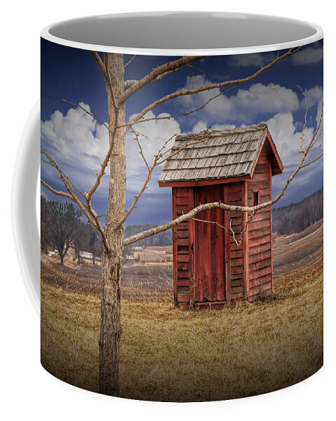 Outhouse Coffee Mug featuring the photograph Old Rustic Wooden Outhouse in West Michigan by Randall Nyhof