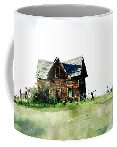 Abandoned Coffee Mug featuring the digital art Old sagging house by Debra Baldwin