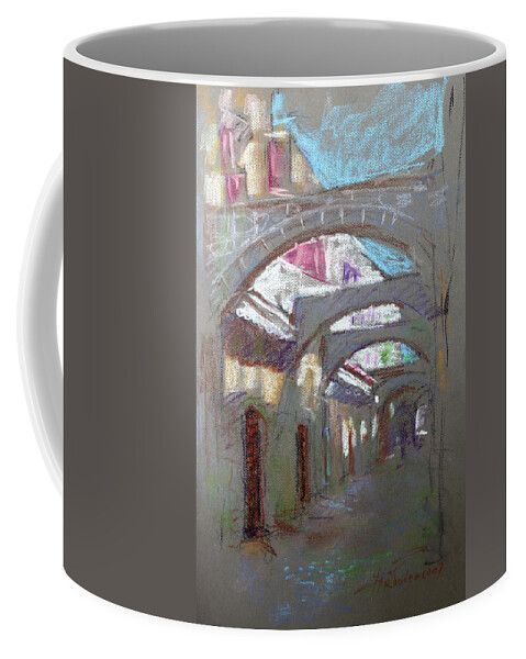 Old Town Coffee Mug featuring the pastel Old Town in Rhodes Greece by Ylli Haruni