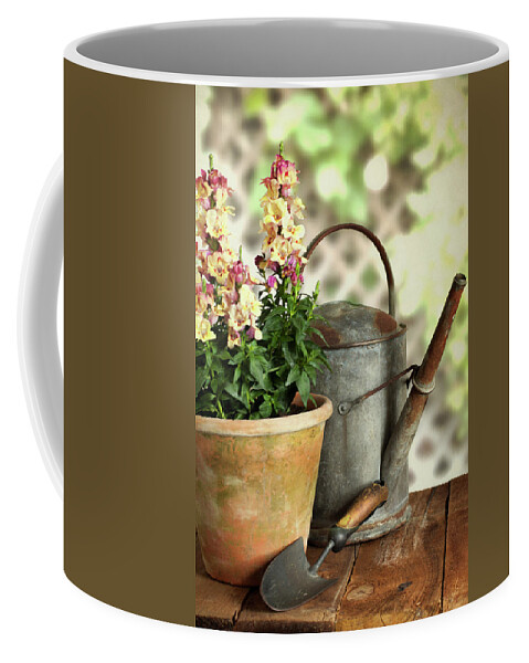 Old Pot Coffee Mug featuring the photograph Old Watering Can With Plant by Ethiriel Photography