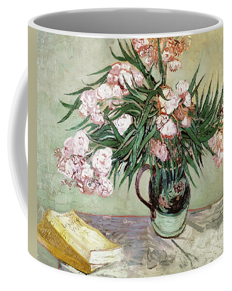 Vincent Van Gogh Coffee Mug featuring the painting Oleanders and Books by Vincent van Gogh