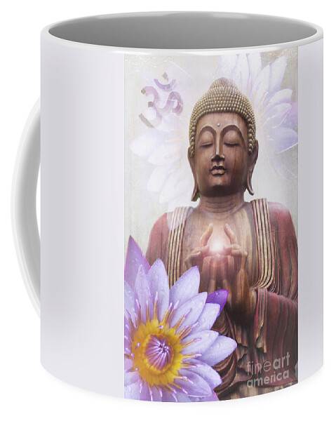 Buddha Coffee Mug featuring the photograph Om mani padme hum - Buddha Lotus by Sharon Mau