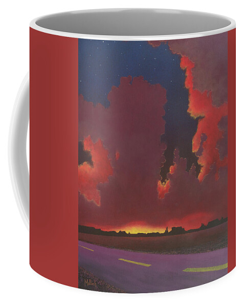 Desert Sunset Coffee Mug featuring the painting On a Dark Desert Highway by Jack Malloch