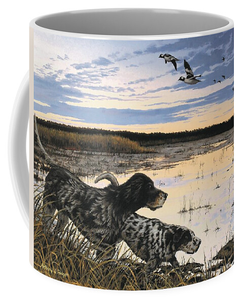 English Setter Coffee Mug featuring the painting On Scent by Anthony J Padgett