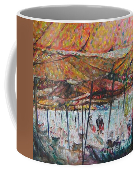 On The Beach Coffee Mug featuring the painting On the Beach 1 by Sukalya Chearanantana