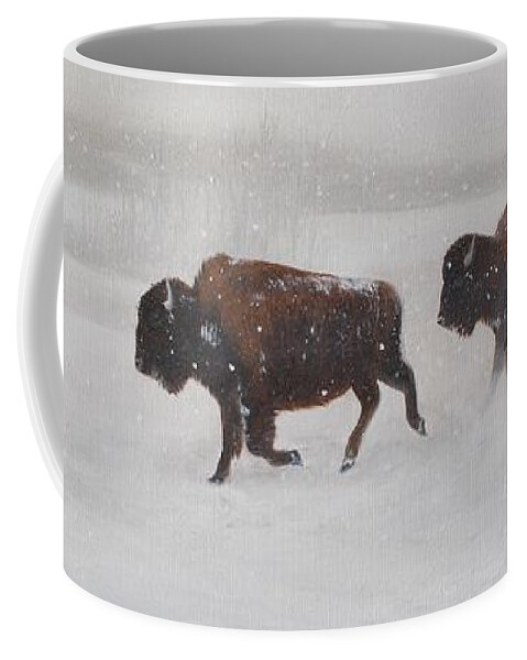 Buffalo Coffee Mug featuring the painting On The Move by Tammy Taylor