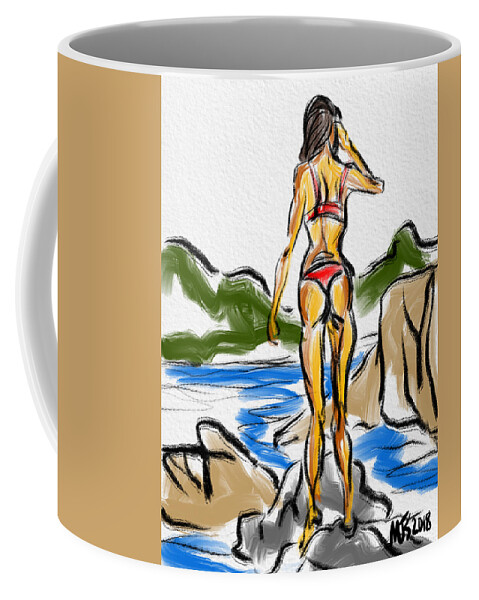 Beach Coffee Mug featuring the digital art On The Rocks by Michael Kallstrom