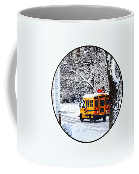 Bus Coffee Mug featuring the photograph On the Way to School in Winter by Susan Savad