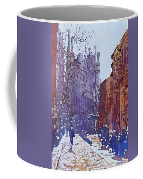 Barcelona Coffee Mug featuring the painting On the Way to the Sagrada Familia by Jenny Armitage