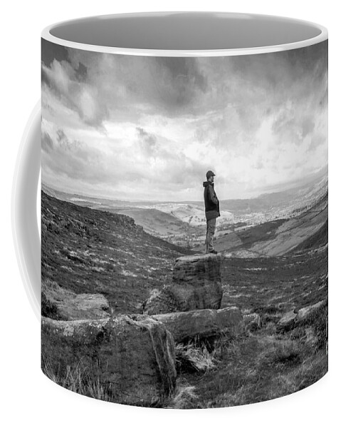 Rocks - Panorama - Sky - Black&white - Moors - Wasteland - Hills - Bleak - Winter Coffee Mug featuring the photograph On Top by Chris Horsnell