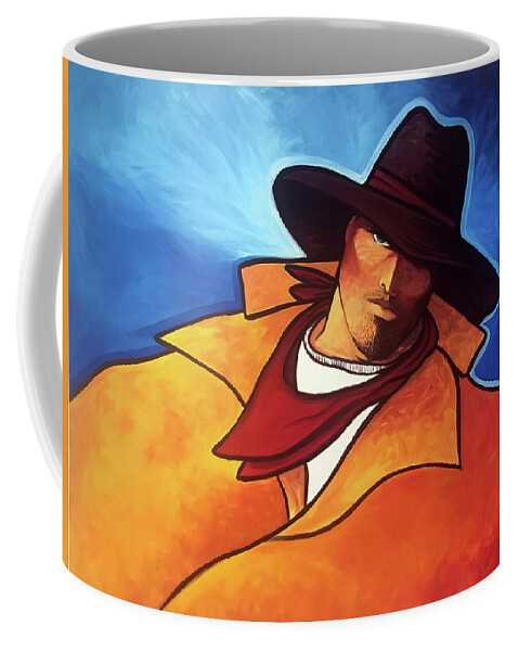 Colorful Cowboys Coffee Mug featuring the painting One Blue Eye by Lance Headlee