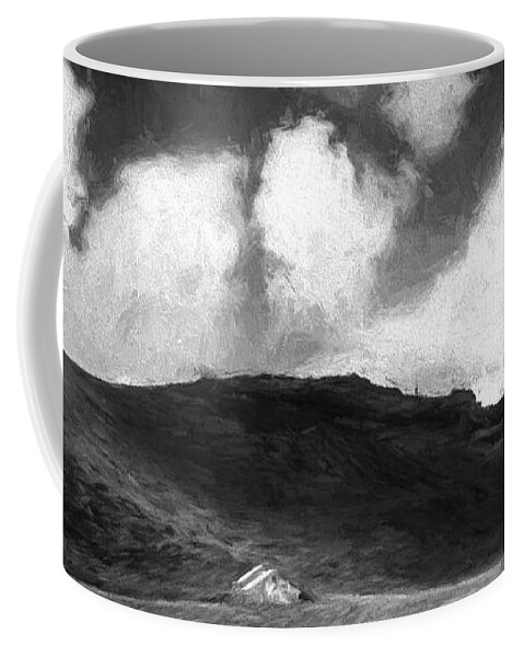 Iceland Coffee Mug featuring the digital art One House on the Hill II by Jon Glaser
