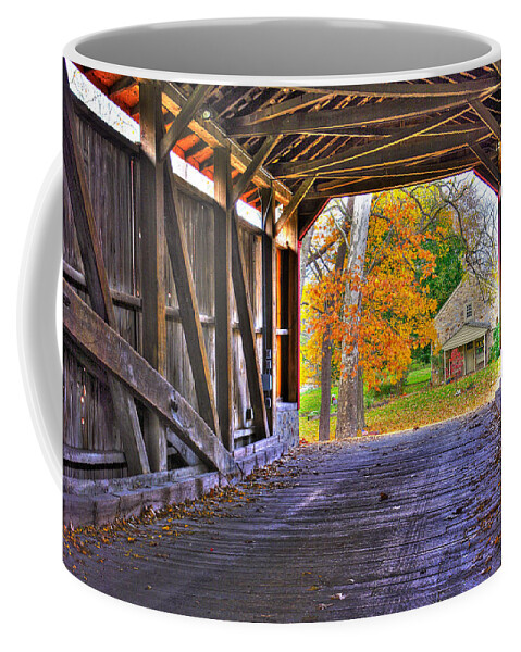 Poole Forge Covered Bridge Coffee Mug featuring the photograph One More Bridge to Cross, Then Home - Poole Forge Covered Bridge No. 6A - Lancaster County PA by Michael Mazaika