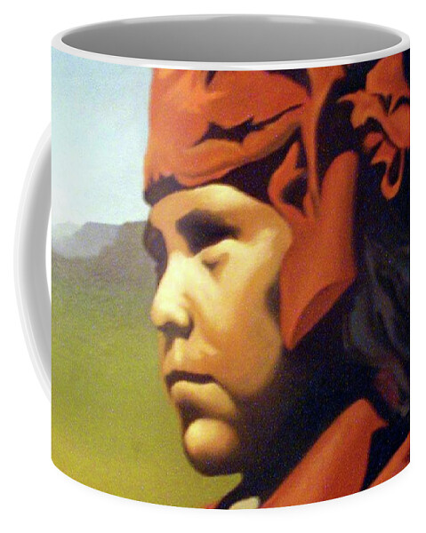 Native American Coffee Mug featuring the painting One Who Soars With The Hawk by Jessica Anne Thomas