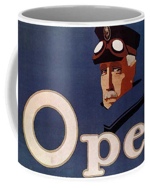 Opel Coffee Mug featuring the mixed media Opel - German Automobile Manufacturer - Vintage Automotive Advertising Poster - Minimal, Blue by Studio Grafiikka