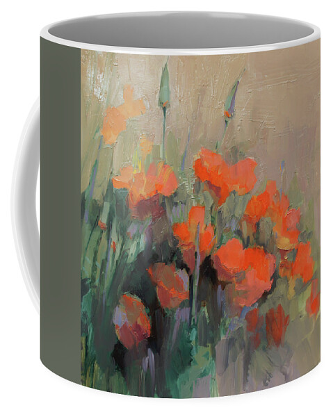 Floral Coffee Mug featuring the painting Orange Poppies by Cathy Locke