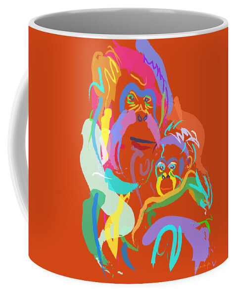 Orangutan Art Coffee Mug featuring the painting Orangutan mom and baby by Go Van Kampen