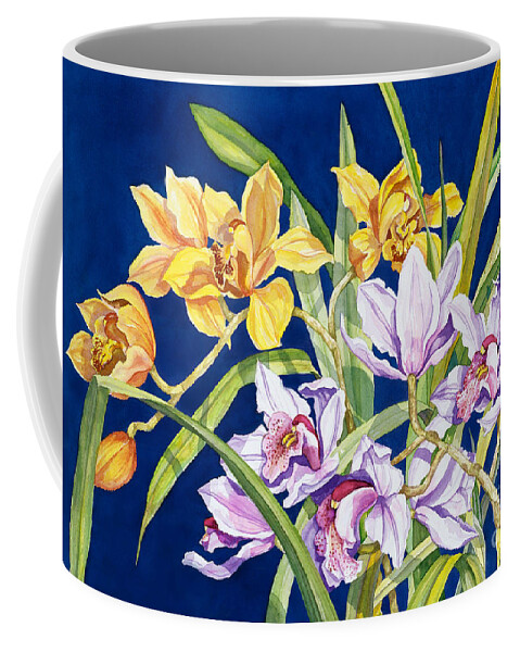 Orchids Coffee Mug featuring the painting Orchids In Blue by Lucy Arnold