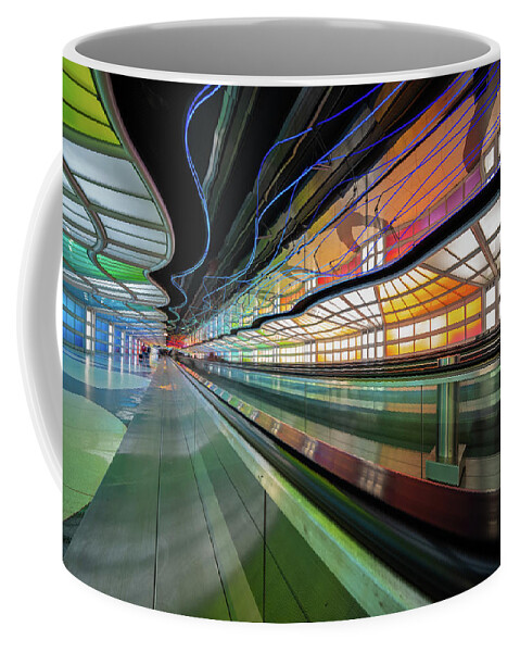 Airport Coffee Mug featuring the photograph Illuminated Underpass, Chicago Airport by Judith Barath